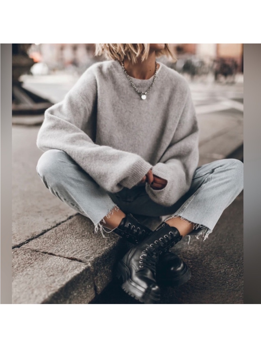 Relaxed Light Gray Crewneck Sweater Timeless Cozy Knit